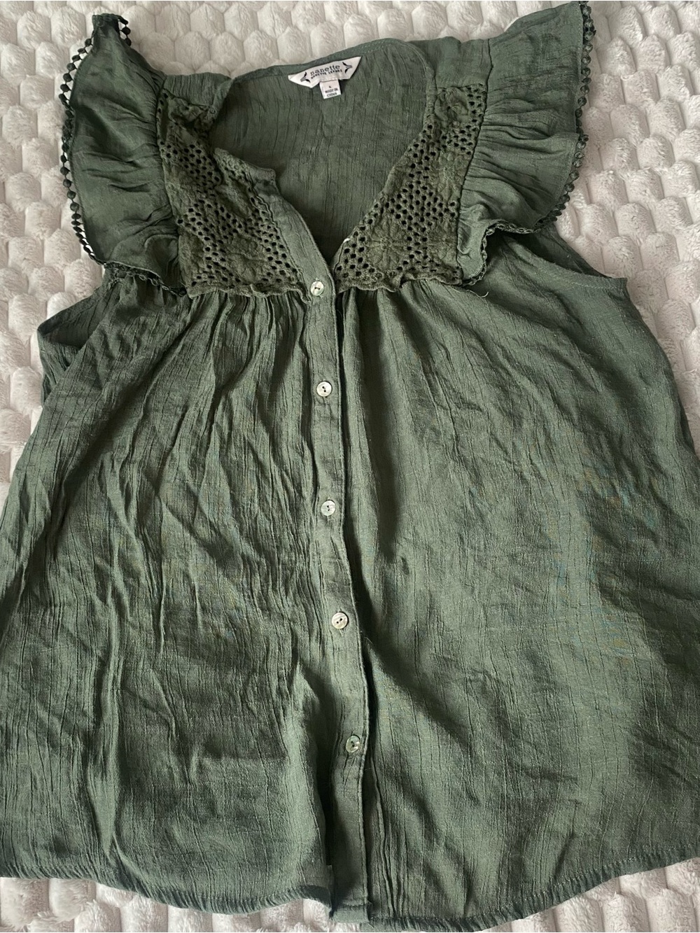 Nanette Lepore Olive Green Button-Front Flutter Sleeve Blouse